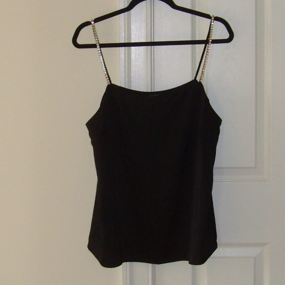 ANN TAYLOR Black Satiny and Rhinestone Top (Large)